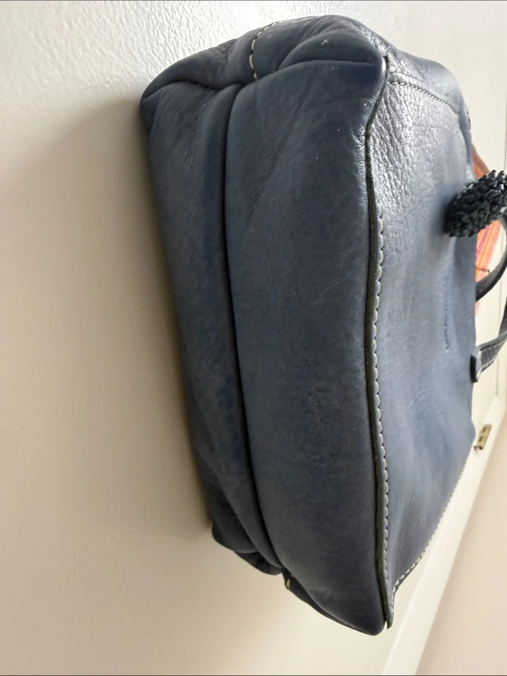 Portland small Leather Blue Leather Crossbody Bag with Tassel - Picture 5 of 14